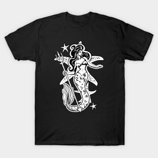 Retro Pin-Up Black And White Mermaid T-Shirt